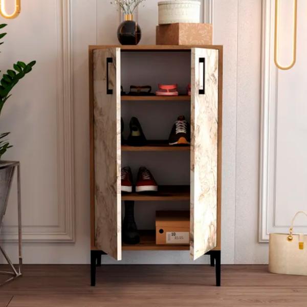 Обувной шкаф Trendy Prag 111 x 60 x 35см /Oреховый /Белый мрамор photo 5