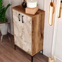Dulap pentru încălțăminte Trendy Prag 111 x 60 x 35 /Walnut /White marble photo 6