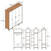 Dulap pentru haine Trendy Kumsal RTR 160 x 47.5 x 201.4 / PAL melaminat / Walnut photo 2