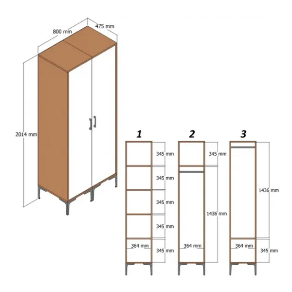 Dulap pentru haine Trendy Kumsal RS 80 x 47.5 x 201.4 / PAL melaminat / Walnut photo 3