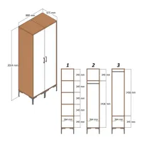 Dulap pentru haine Trendy Kumsal RS 80 x 47.5 x 201.4 / PAL melaminat / Walnut photo 3