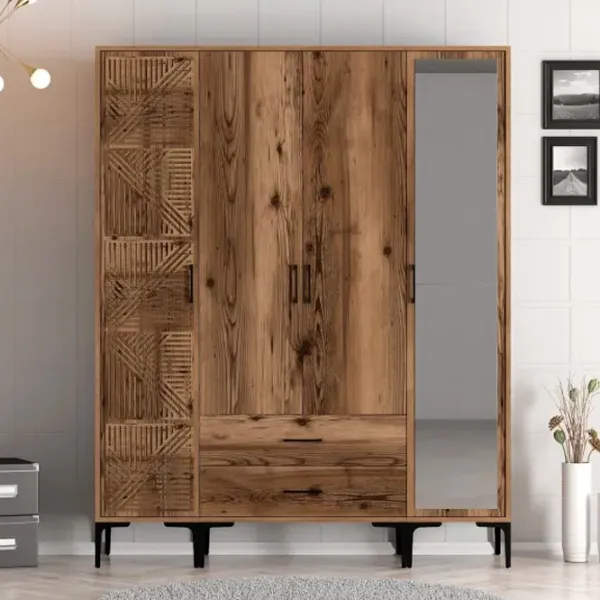 Dulap pentru haine Trendy Kumsal PTR 160 x 47.5 x 201.4 / PAL melaminat / Walnut photo 3