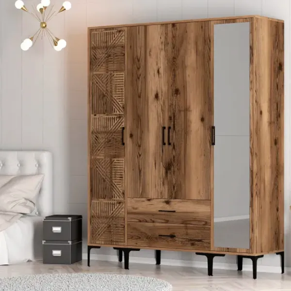 Dulap pentru haine Trendy Kumsal PTR 160 x 47.5 x 201.4 / PAL melaminat / Walnut photo 5