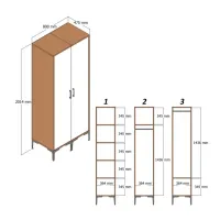 Dulap pentru haine Trendy Kumsal PS 80 x 47.5 x 201.4 / PAL melaminat / Walnut photo 2