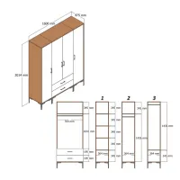 Dulap pentru haine Trendy Kumsal STR 160 x 47.5 x 201.4 / PAL melaminat / Walnut photo 2