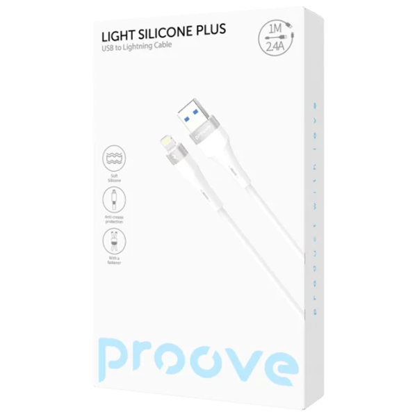 Cablu pentru telefon Light Silicone Plus Proove USB + Lightning 1 m / White photo 3