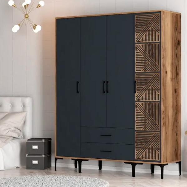 Dulap pentru haine Trendy Kumsal STP 160 x 47.5 x 201.4 / PAL melaminat / Walnut photo 5