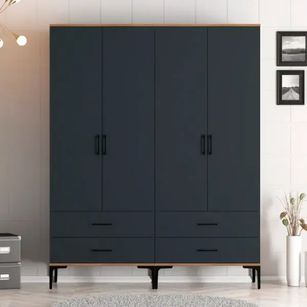 Dulap pentru haine Trendy Kumsal TT 160 x 47.5 x 201.4 / PAL melaminat / Walnut photo 3