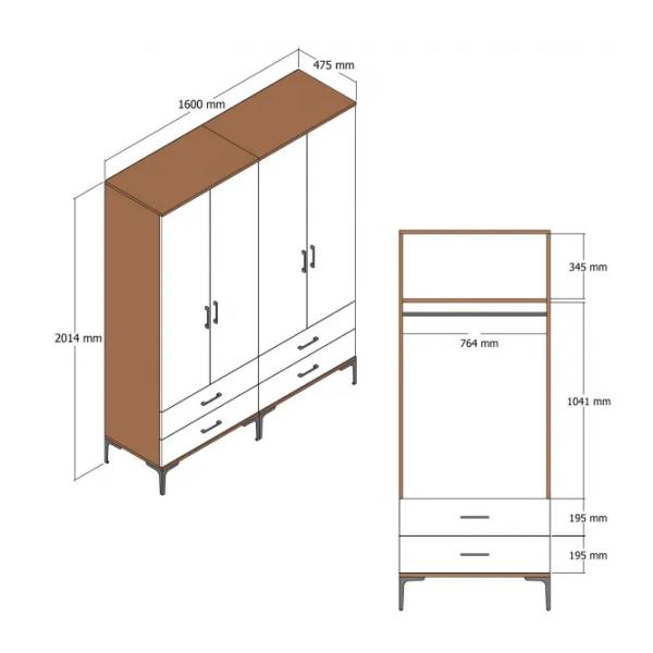 Гардероб Trendy Kumsal TT 160 x 47.5см x 201.4 / ДСП меламин / Oреховый photo 2