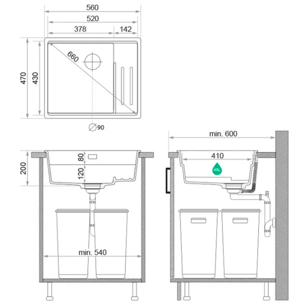 Кухонная мойка PRIMAGRAN PRAGUE 60 Step Level 47 x 56 / Гранит / Серый photo 8