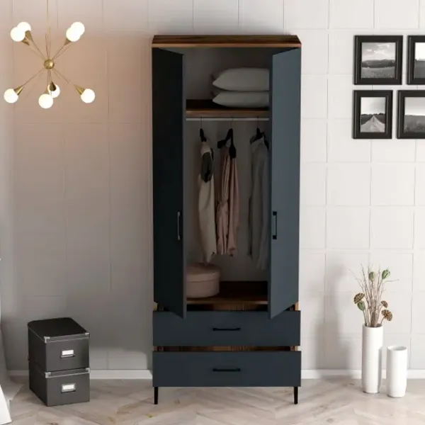 Dulap pentru haine Trendy Kumsal T 80 x 47.5 x 201.4 / PAL melaminat / Walnut photo 4