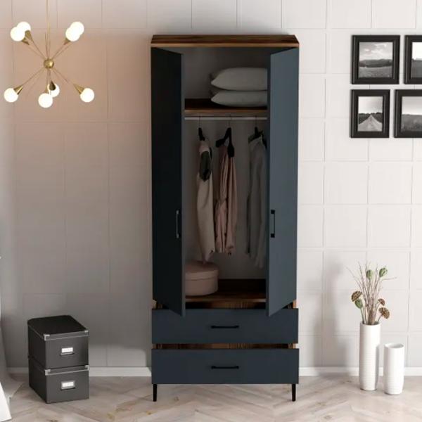 Dulap pentru haine Trendy Kumsal T 80 x 47.5 x 201.4 / PAL melaminat / Walnut photo 4