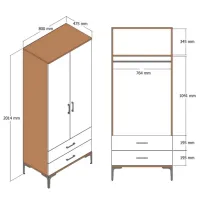 Dulap pentru haine Trendy Kumsal T 80 x 47.5 x 201.4 / PAL melaminat / White photo 2