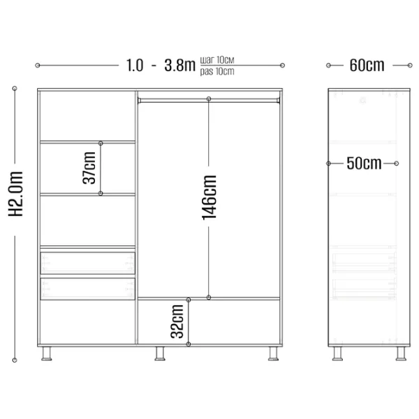 Dulap My-Style Cupe 110 x 60 x 200 / PAL / Ashen photo 4