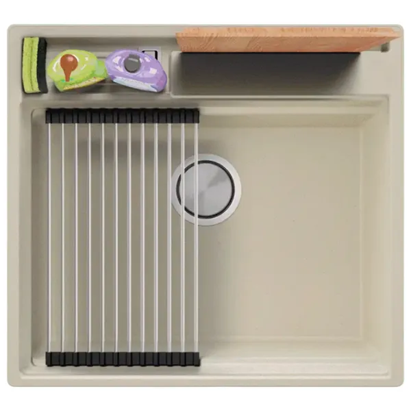 Кухонная мойка PRIMAGRAN OSLO 60 Pocket Multilevel 53 x 58 / Гранит / Бежевый photo 1