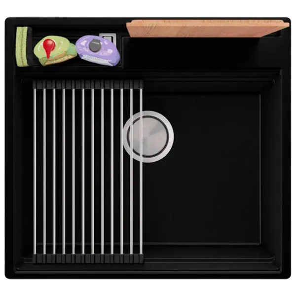 Кухонная мойка PRIMAGRAN OSLO 60 Pocket Multilevel 53 x 58 / Гранит / Черный photo 1
