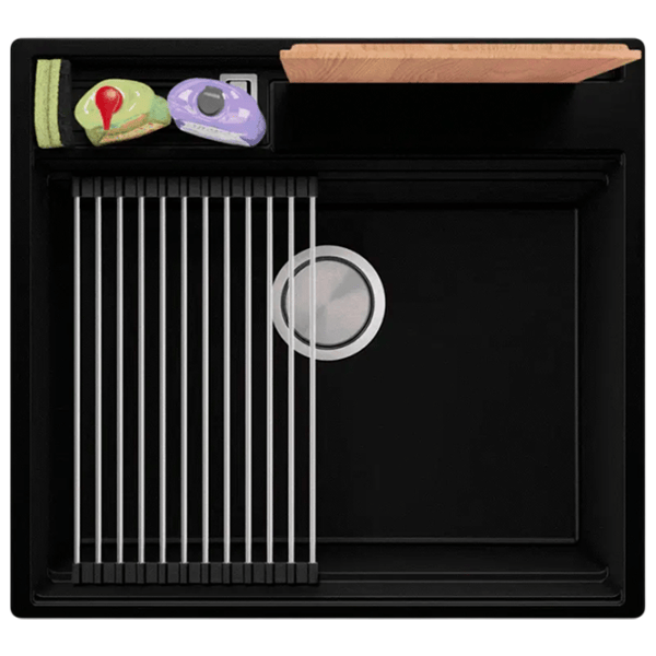 Кухонная мойка PRIMAGRAN OSLO 60 Pocket Multilevel 53 x 58 / Гранит / Черный photo 1