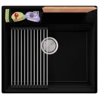 Кухонная мойка PRIMAGRAN OSLO 60 Pocket Multilevel 53 x 58 / Гранит / Черный