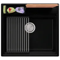 Кухонная мойка PRIMAGRAN OSLO 60 Pocket Multilevel 53 x 58 / Гранит / Черный металлик