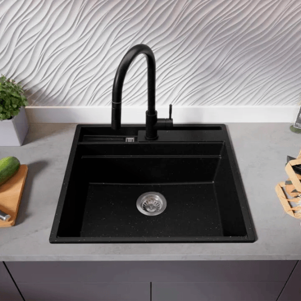 Кухонная мойка PRIMAGRAN OSLO 60 Pocket Multilevel 53 x 58 / Гранит / Черный металлик photo 3