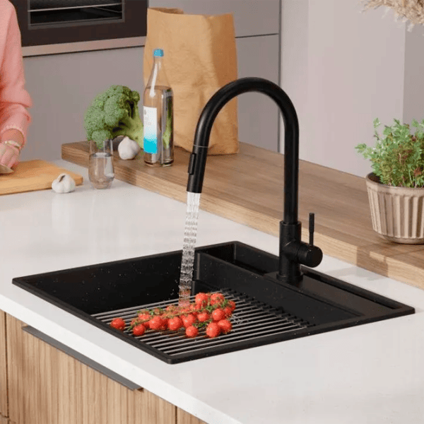 Кухонная мойка PRIMAGRAN OSLO 60 Pocket Multilevel 53 x 58 / Гранит / Черный металлик photo 4