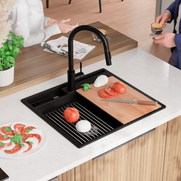 Кухонная мойка PRIMAGRAN OSLO 60 Pocket Multilevel 53 x 58 / Гранит / Черный металлик photo 5