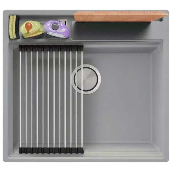 Кухонная мойка PRIMAGRAN OSLO 60 Pocket Multilevel 53 x 58 / Гранит / Серый photo 1