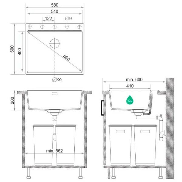 Кухонная мойка PRIMAGRAN OSLO 60 Top 53 x 58 / Гранит / Бежевый photo 10