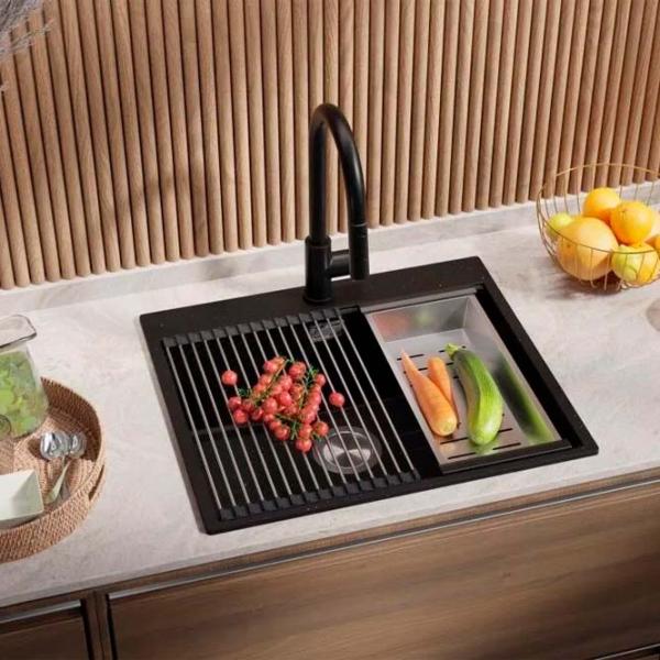 Кухонная мойка PRIMAGRAN OSLO 60 Top 53 x 58 / Гранит / Черный металлик photo 4