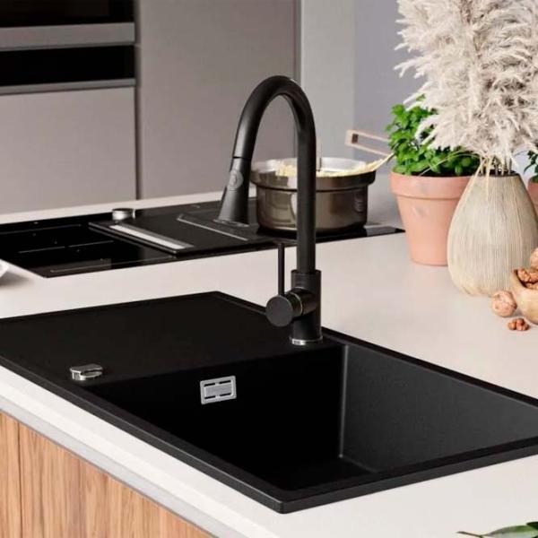 Кухонная мойка PRIMAGRAN IBIZA 900-60 50 x 90 / Гранит / Черный photo 5