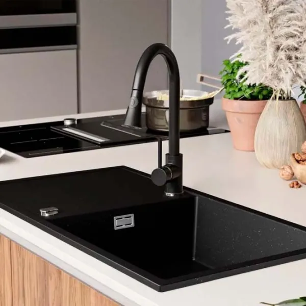 Кухонная мойка PRIMAGRAN IBIZA 900-60 50 x 90 / Гранит / Черный металлик photo 4