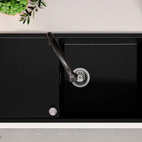 Кухонная мойка PRIMAGRAN IBIZA 900-60 50 x 90 / Гранит / Черный металлик photo 5