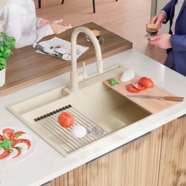 Кухонная мойка PRIMAGRAN OSLO 80 Pocket Multilevel 53 x 78 / Гранит / Бежевый photo 6