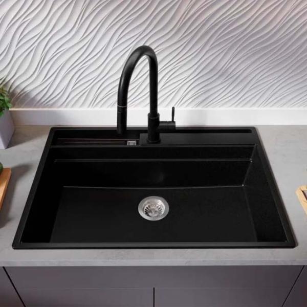 Кухонная мойка PRIMAGRAN OSLO 80 Pocket Multilevel 53 x 78 / Гранит / Черный photo 2