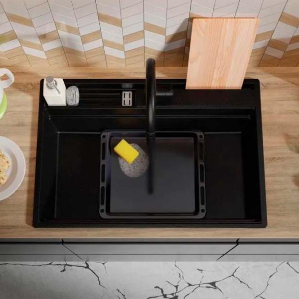 Кухонная мойка PRIMAGRAN OSLO 80 Pocket Multilevel 53 x 78 / Гранит / Черный photo 4