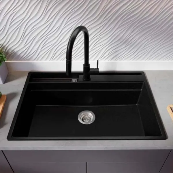 Кухонная мойка PRIMAGRAN OSLO 80 Pocket Multilevel 53 x 78 / Гранит / Черный photo 10