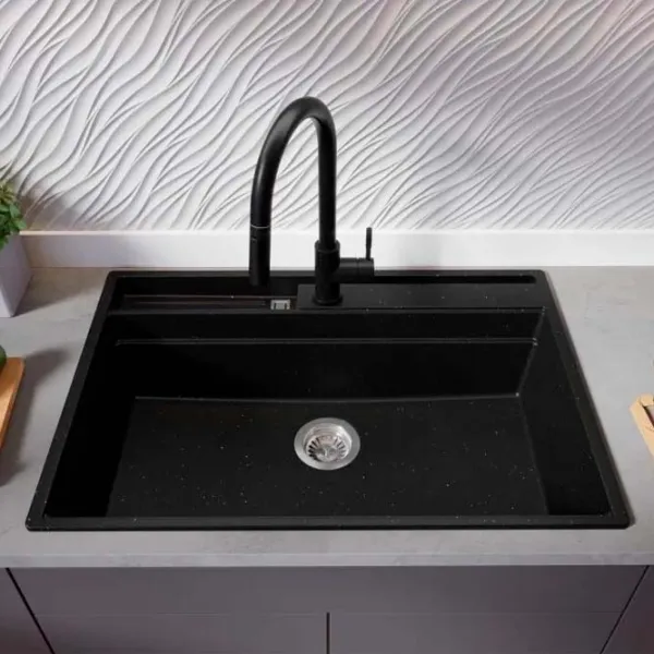Кухонная мойка PRIMAGRAN OSLO 80 Pocket Multilevel 53 x 78 / Гранит / Черный металлик photo 6