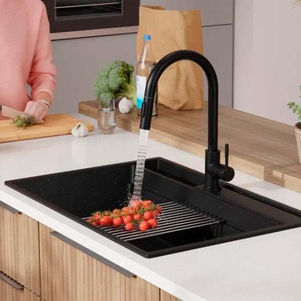 Кухонная мойка PRIMAGRAN OSLO 80 Pocket Multilevel 53 x 78 / Гранит / Черный металлик photo 8