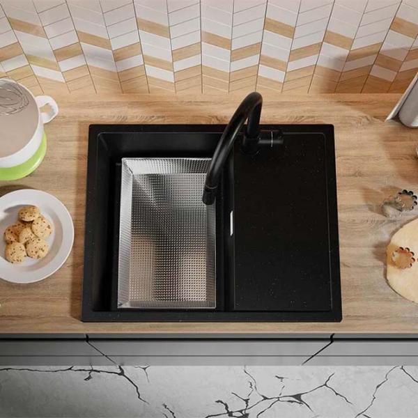 Кухонная мойка PRIMAGRAN IBIZA 620-45 50 x 62 / Гранит / Черный металлик photo 2