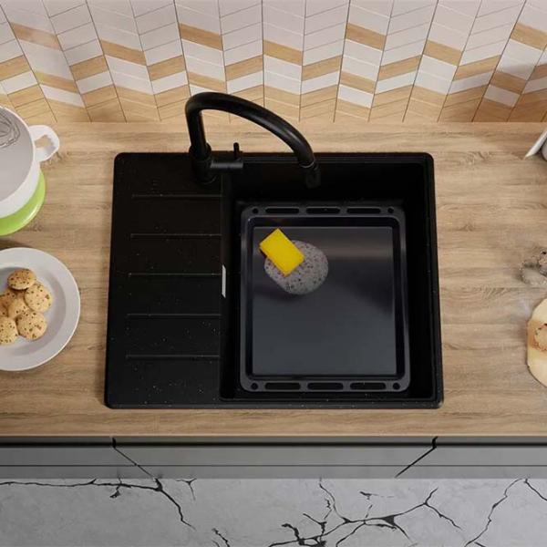 Кухонная мойка PRIMAGRAN COPENHAGEN 620-50 Top 50 x 62 / Гранит / Черный металлик photo 3