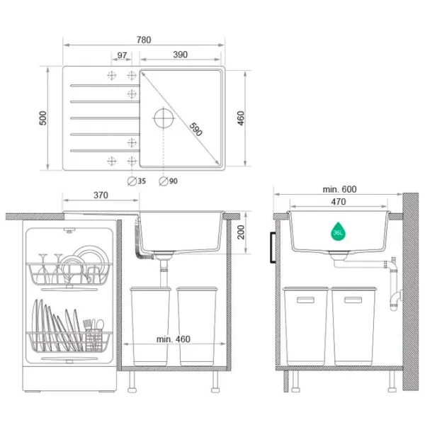 Кухонная мойка PRIMAGRAN COPENHAGEN 780-50 Top 50 x 78 / Гранит / Серый photo 9