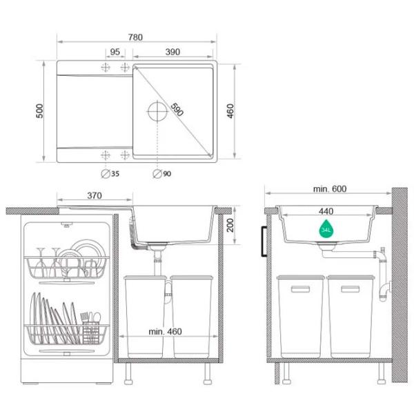Кухонная мойка PRIMAGRAN SAN FRANCISCO 780-50 level 50 x 78 / Гранит / Черный металлик photo 7