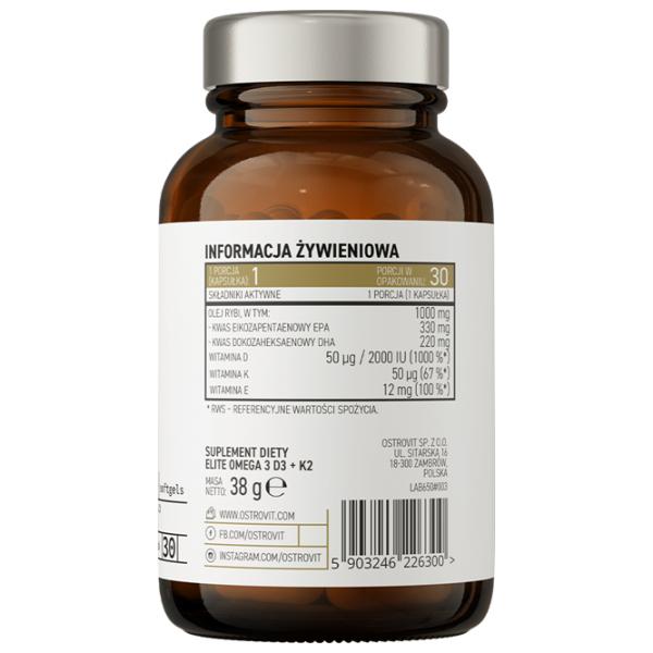 Antioxidanți OstroVit Pharma Elite Omega 3 D3 + K2 () Numărul de capsule: 30 photo 2