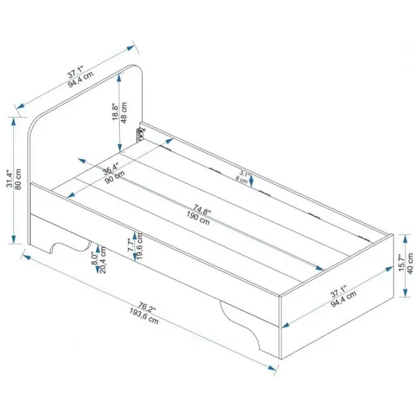Кровать Trendy Luses 90 x 190 см / ДСП меламин / Белый photo 6