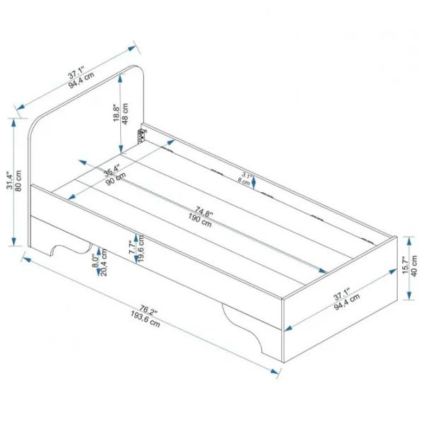 Кровать Trendy Luses 90 x 190 см / ДСП меламин / Белый photo 6