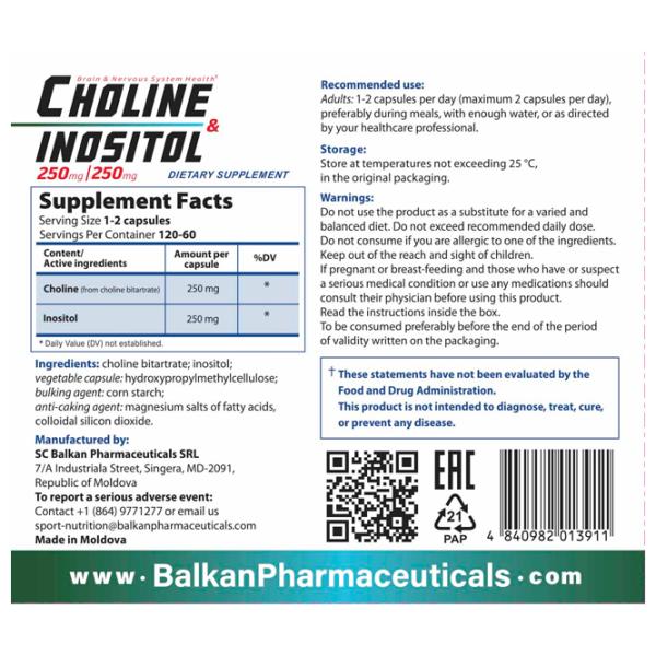 Vitamine și minerale Balkan Pharmaceuticals Choline & Inositol 120 photo 3
