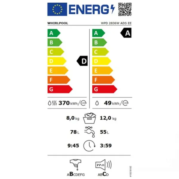 Стиральная машина с сушкой Whirlpool WPD 2836W ADS EE 12 кг / 1400 об/мин / Белый photo 6