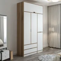 Dulap pentru haine Trendy Elina - 253 140 x 52 x 253 / LPAL / Walnut photo 4