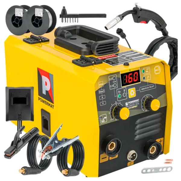 Сварочный аппарат Powermat PM-IMGTS-160L 220 В полуавтоматическая (MIG/MAG), ручная дуговая (MMA), аргонно-дуговая (TIG) / Желтый photo 1