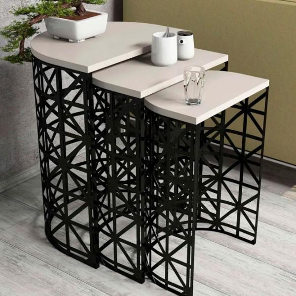 Set măsuțe de cafea Trendy Ferforje GTR000687 Cream photo 2